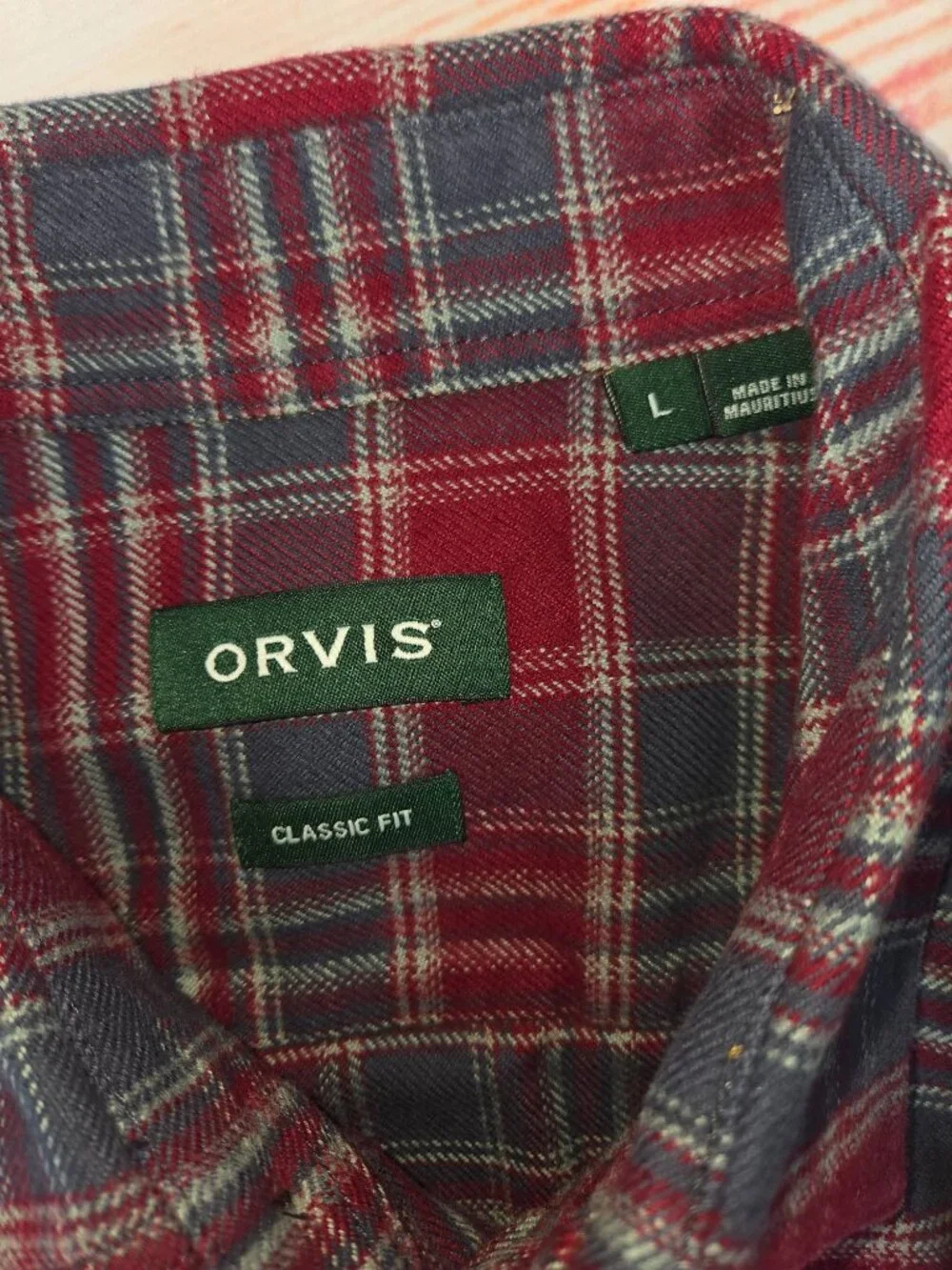 Orvis Mens Classic Fit Red Plaid Button-up Shirt Size Large